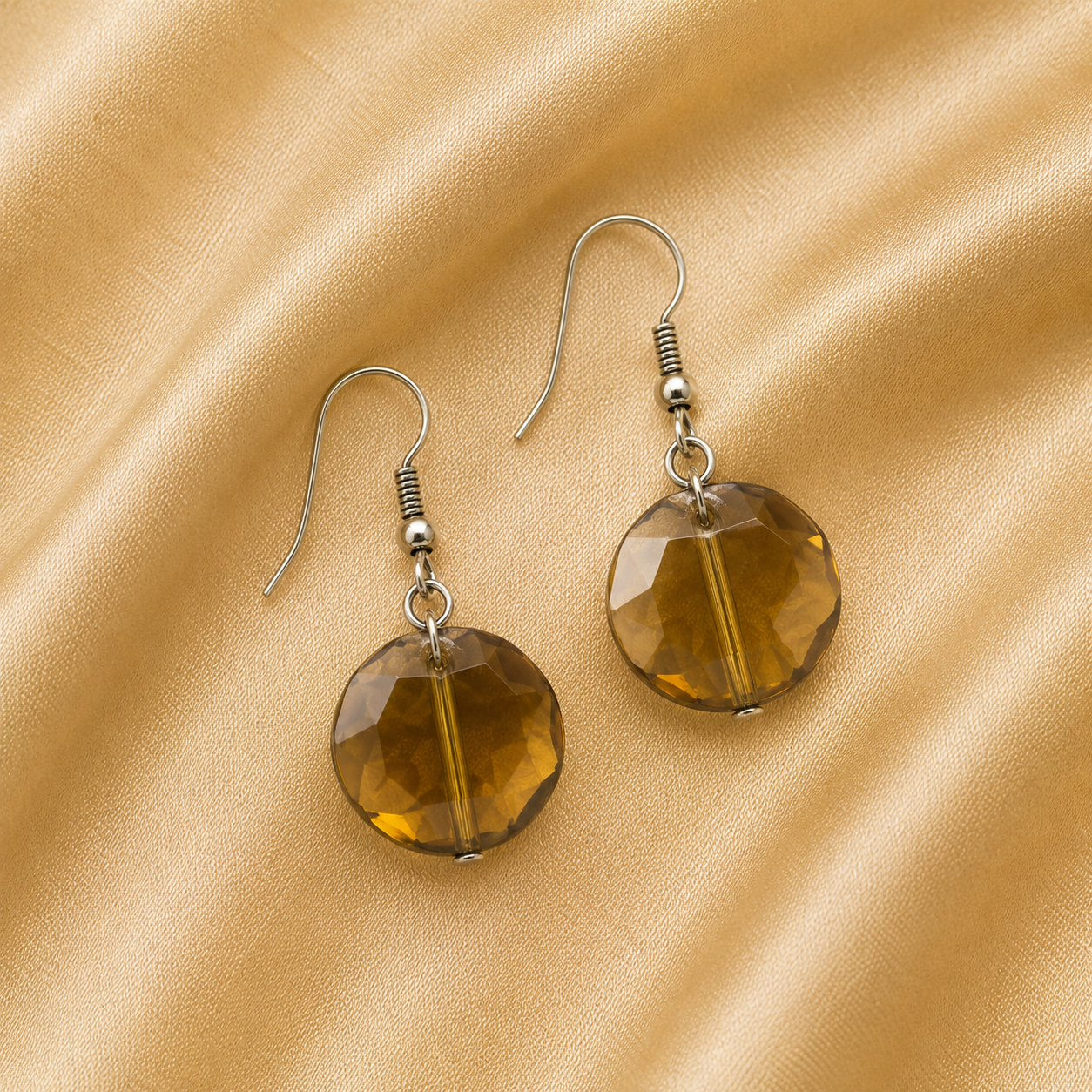 Amber Crystal Disc Drop Earrings