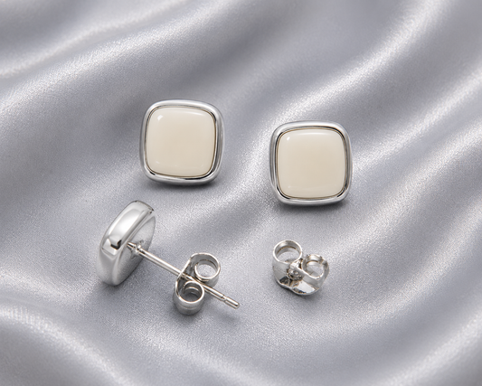 Ivory Square Stud Earrings