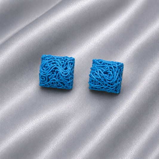 Blue Rose Square Stud Earrings
