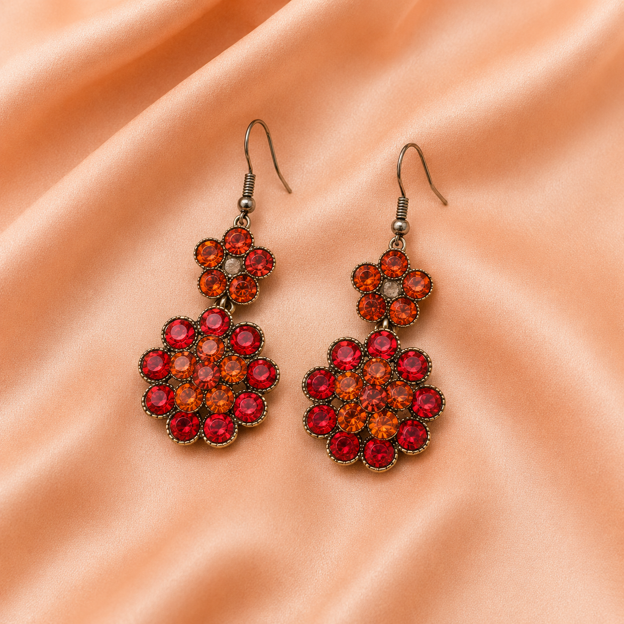 Fiery Floral Crystal Drop Earrings