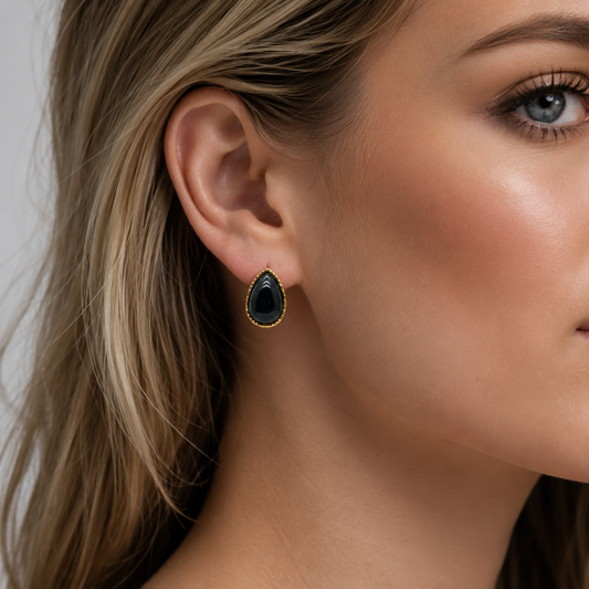Black Teardrop Stud Earrings