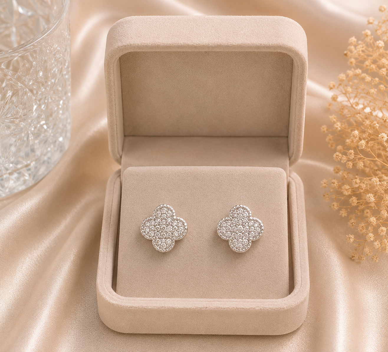 Crystal Clover Stud Earrings