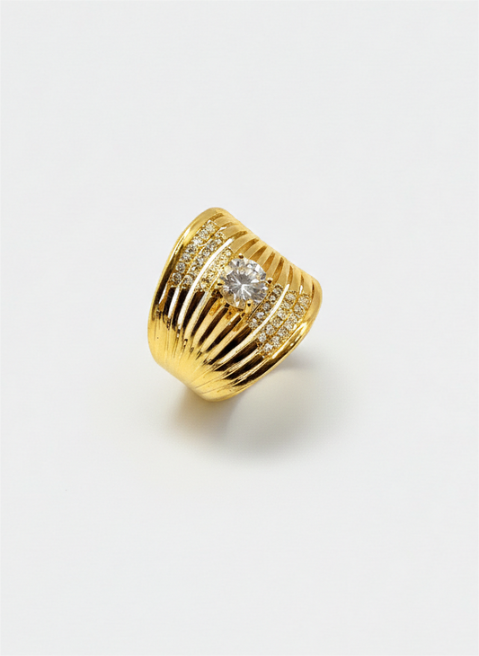 Golden Toned Ribbed Band Ring