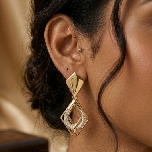 Geometric Diamond-Cut Drop Earrings
