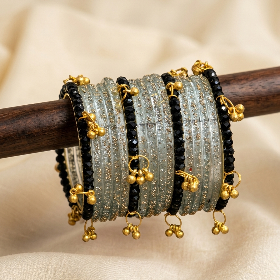 Black & White Luxury Kashmiri Glass Churiyan