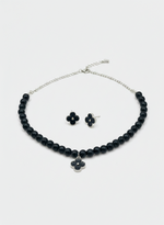 Black Beaded Necklace & Studs Set