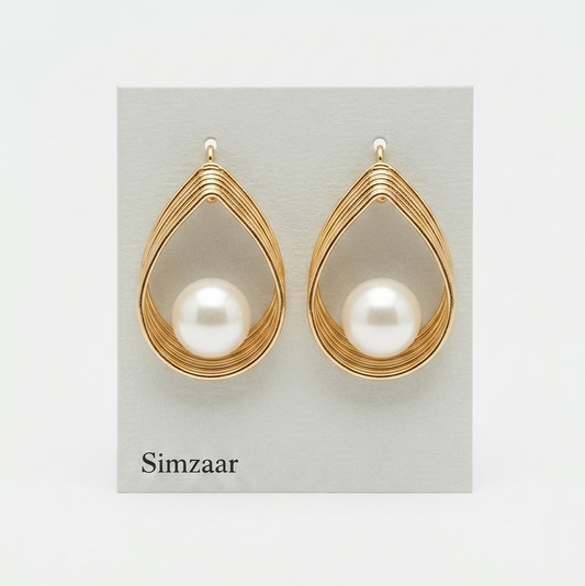 Wire Frame Dangling Pearl Earrings
