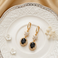 Black Oval Halo Drop Earrings