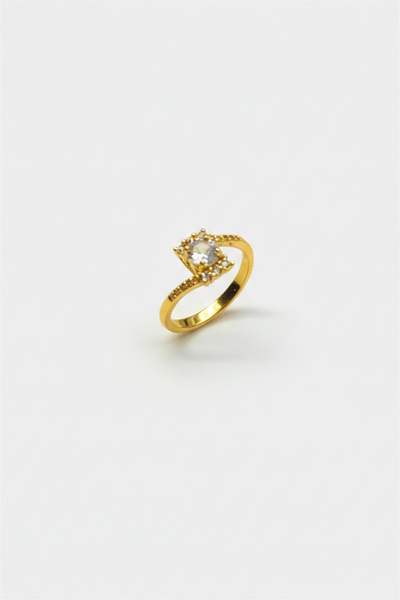 Zirconia Studed Golden Plated Ring