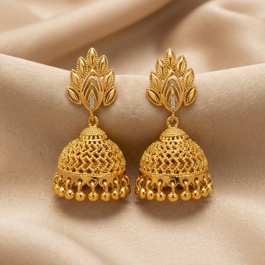 Golden Leaf-Drop Jhumka