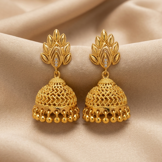 Golden Leaf-Drop Jhumka