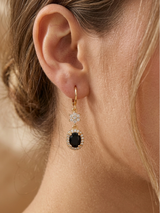 Black Oval Halo Drop Earrings