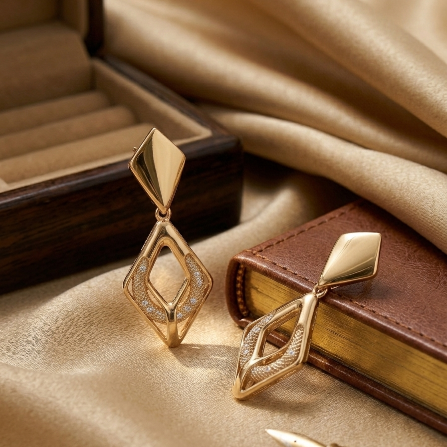 Geometric Diamond-Cut Drop Earrings