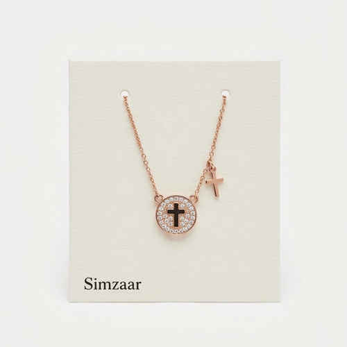 Round With Pave stone Cross Pendant