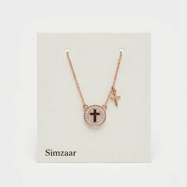 Round With Pave stone Cross Pendant