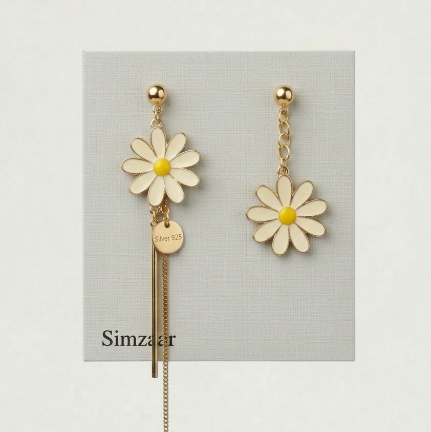 Asymmetrical Daisy Dangles Yellow Earings