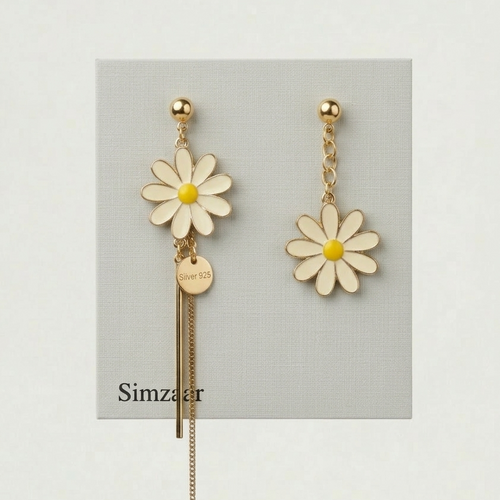Asymmetrical Daisy Dangles Yellow Earings
