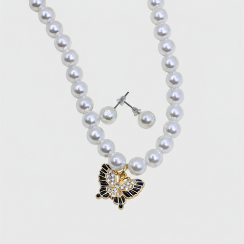White Pearl Necklace & Studs Set