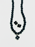 Black Beaded Necklace & Studs Set