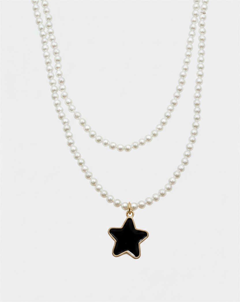 Golden Star White Pearl Necklace