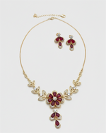 Red Cherry Flower And Leaf Choker Set
