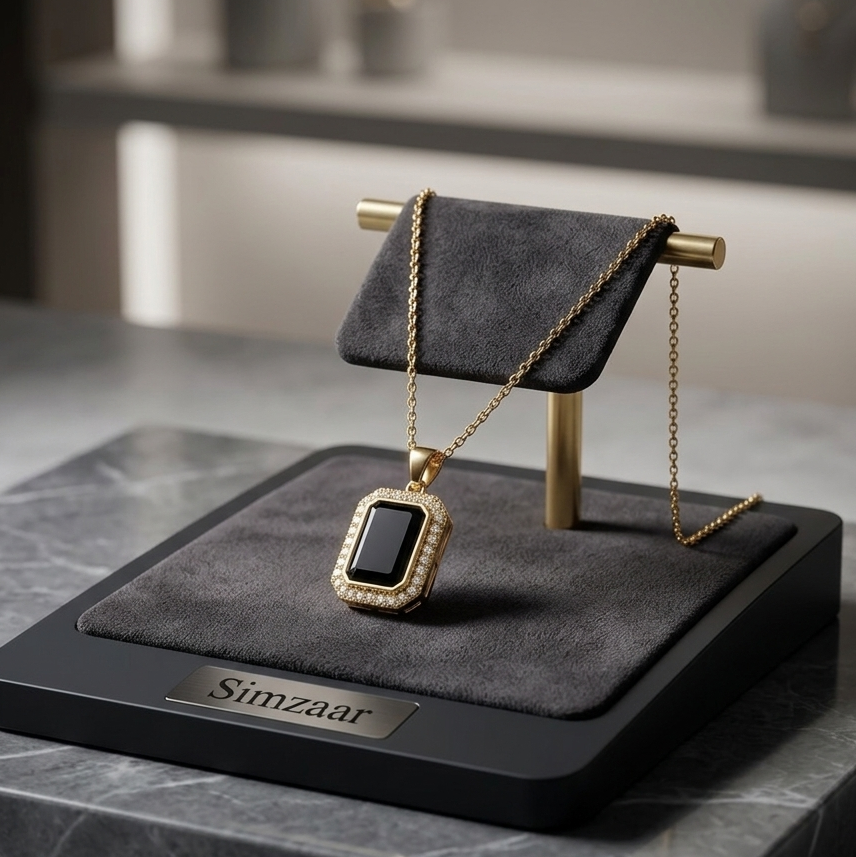 The Midnight Rectangle Halo Pendant.