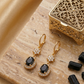 Black Oval Halo Drop Earrings