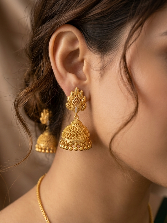 Golden Leaf-Drop Jhumka