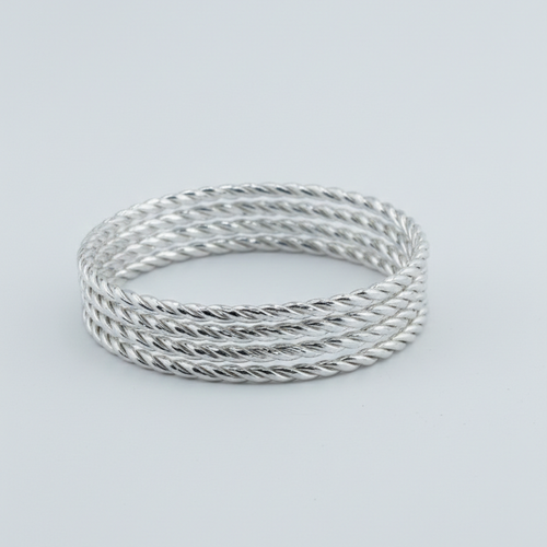 Round Twist Silver Antique Bangles