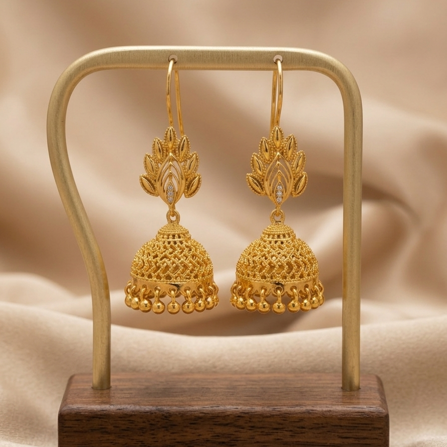 Golden Leaf-Drop Jhumka