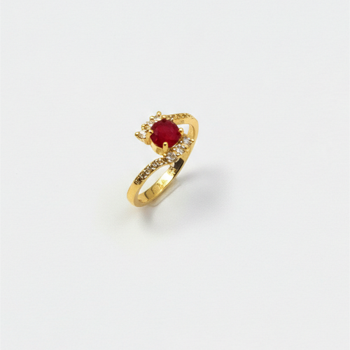 Red Zirconia With Golden Platted Ring