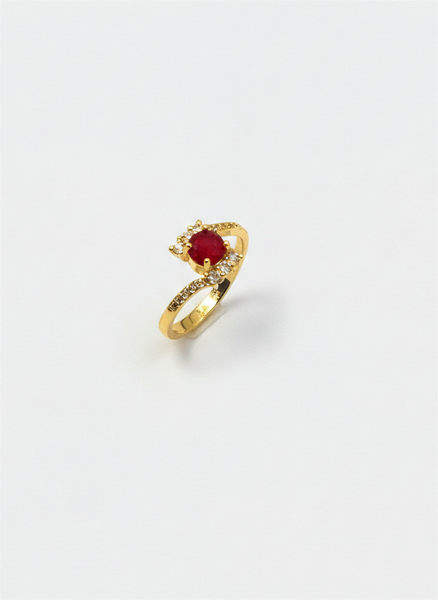 Red Zirconia With Golden Platted Ring