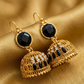 Onyx-Studded Gold Filigree Jhumkas