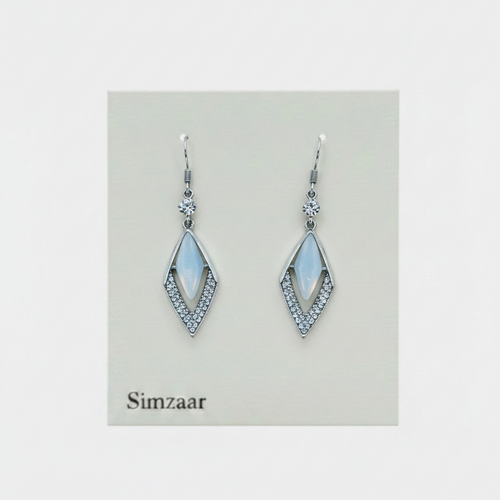 Silver Geometric Rhombus Diamond Opal Earings