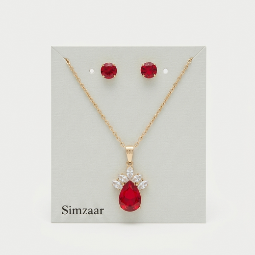 Red Gemstone Pendant With Studs Set