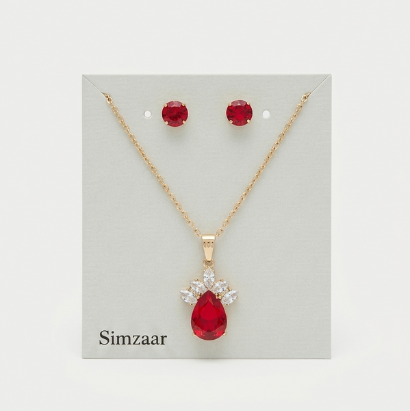 Red Gemstone Pendant With Studs Set