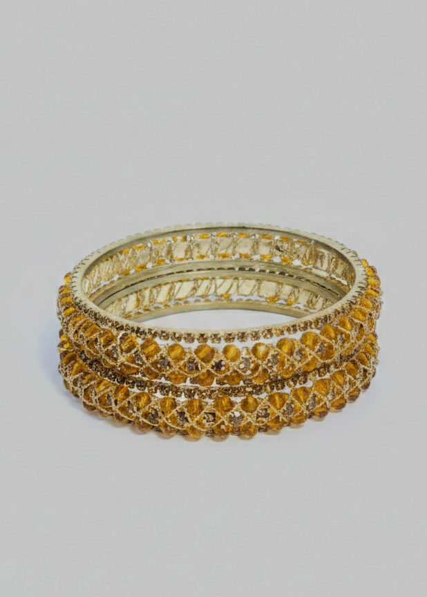 Golden Plated Zirconia Stones Bangles 02 pcs