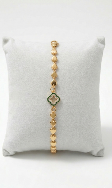 White Diamond Clover Golden Plated Bracelet