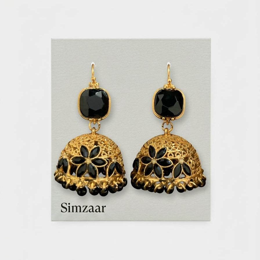 Black Queen Swirl Golden Plated Earings