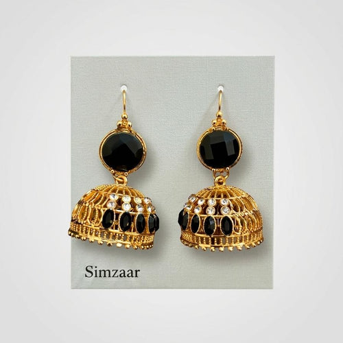 Black Floral & Stone Embellishments Earings
