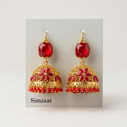 Red Enamel Gold Toned Earings