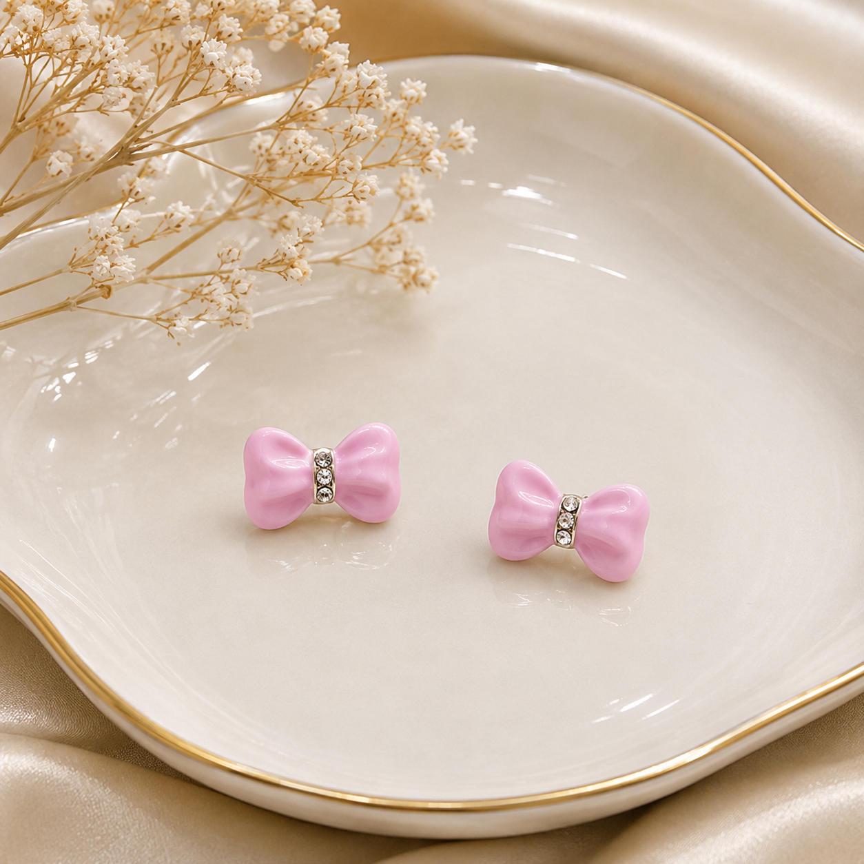 Pink Bow Stud Earrings