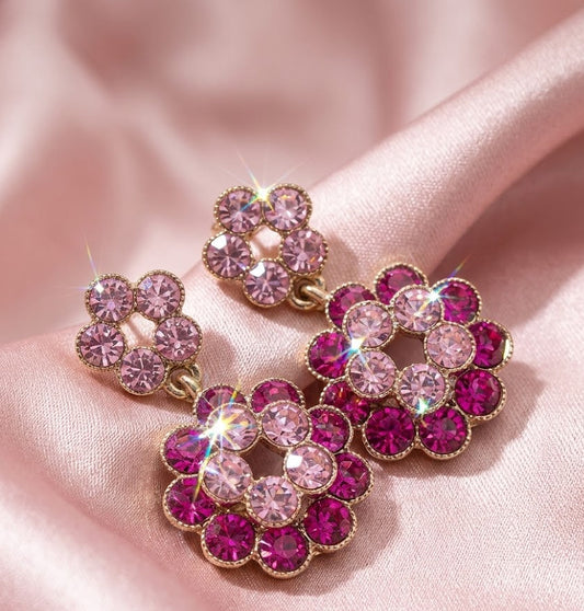 Pink Floral Crystal Earrings
