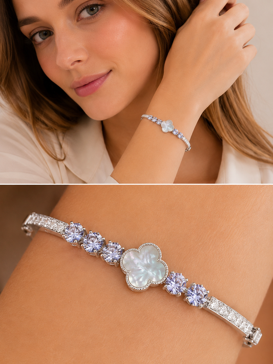Lavender Clover Crystal Bracelet