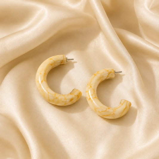 Marble Beige Hoop Earrings