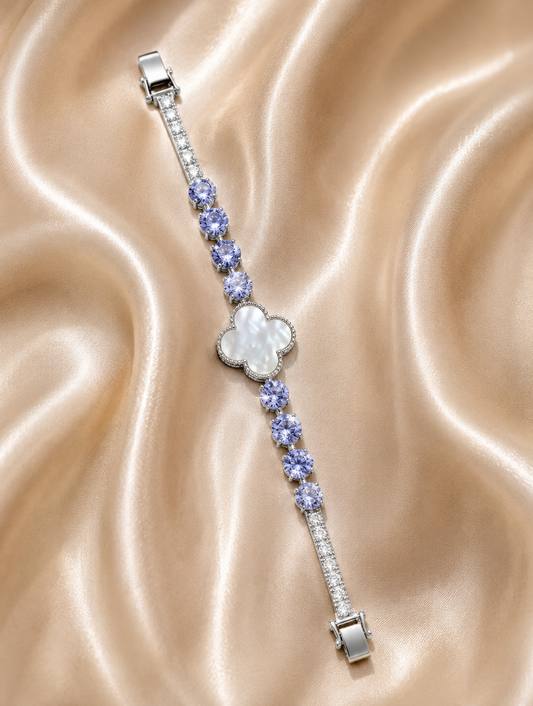 Lavender Clover Crystal Bracelet