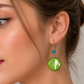 Green Pearl Disc Drop Earrings