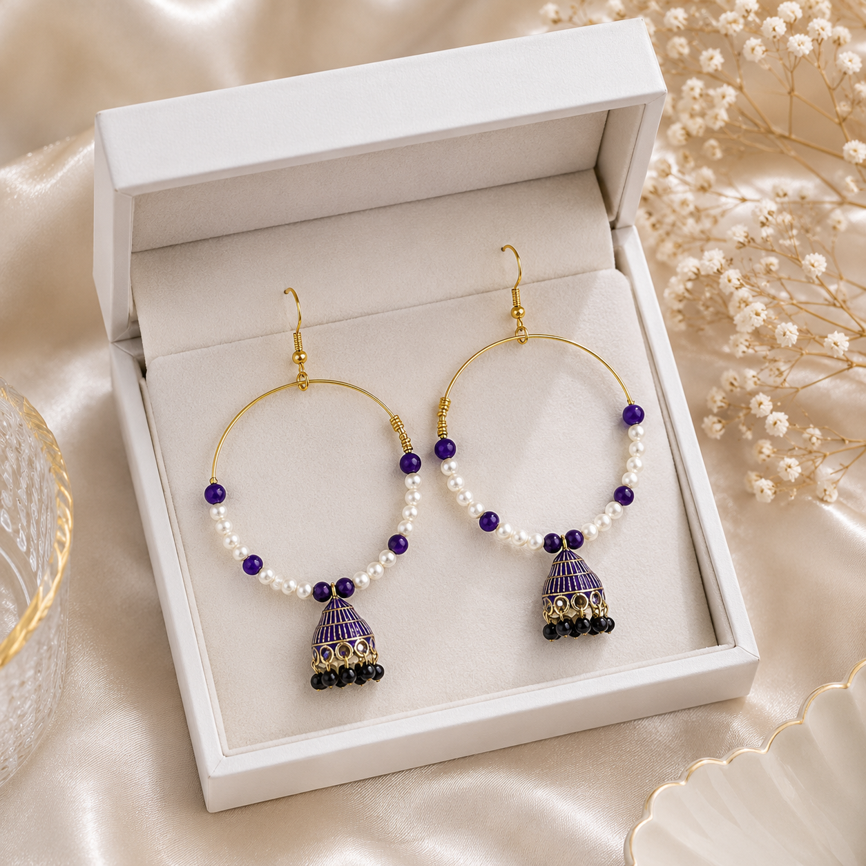 Royal Blue Jhumka Hoop Earrings