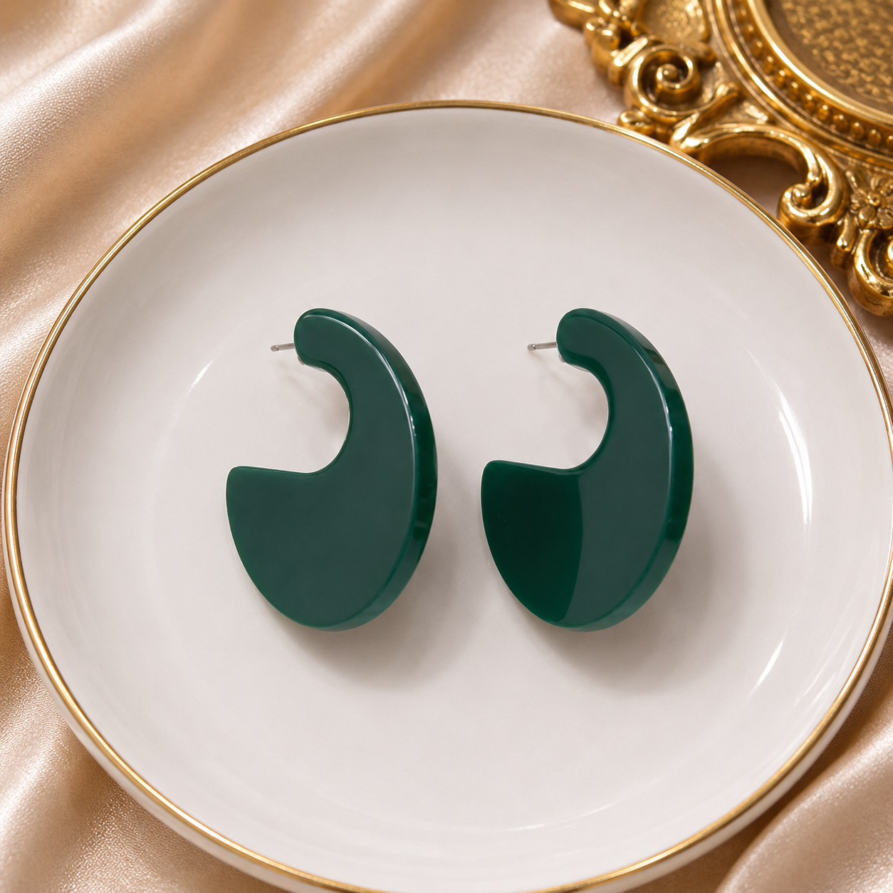 Emerald Crescent Statement Earrings