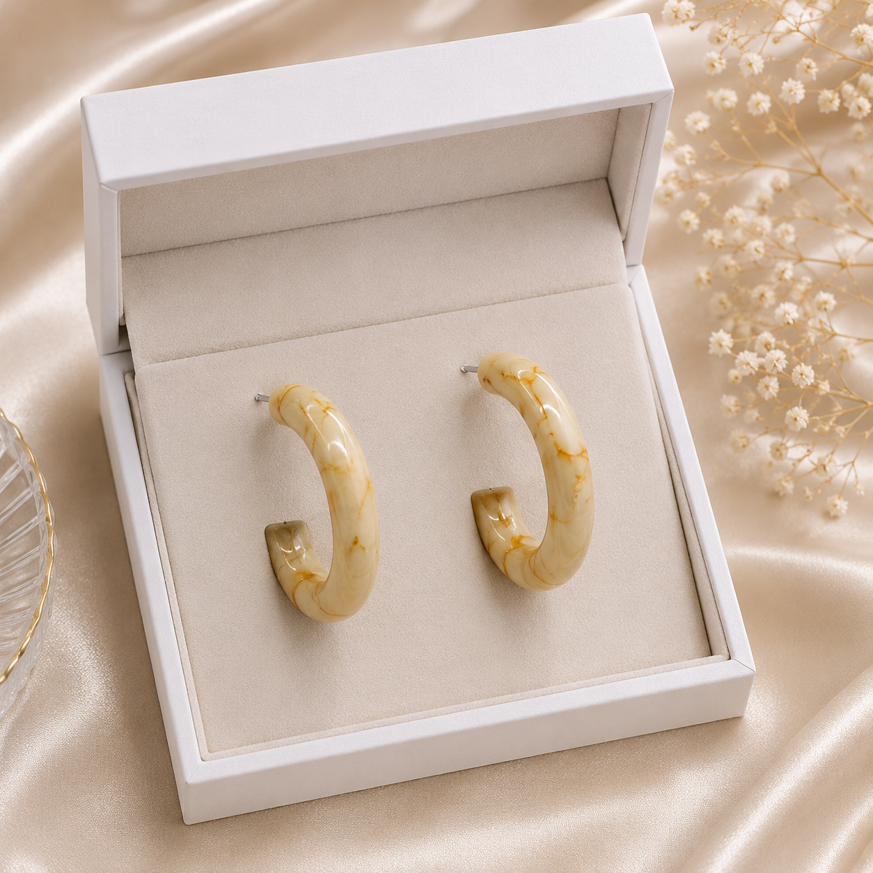 Marble Beige Hoop Earrings